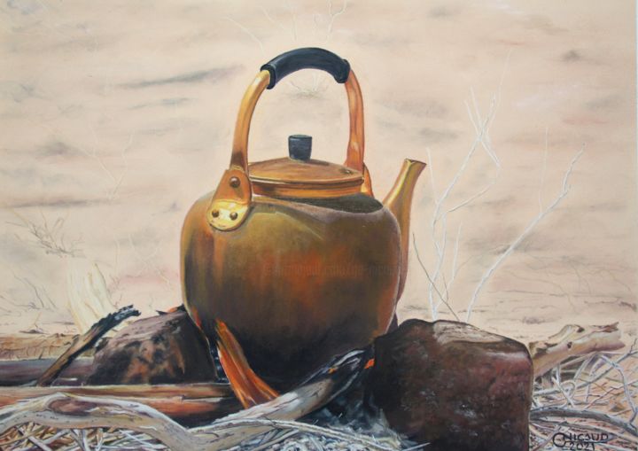 Peinture intitulée "Préparation du thé…" par Gérard Nicaud, Œuvre d'art originale, Pastel