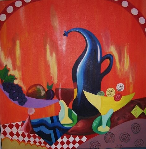 Pittura intitolato "food and drinks" da Gea Zwanink, Opera d'arte originale, Olio