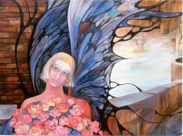 Painting titled "Angel's Roses" by Marta Goebel-Pietrasz, Original Artwork