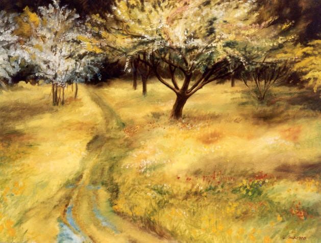 Pintura titulada "Grazyna's Orchard" por Marta Goebel-Pietrasz, Obra de arte original
