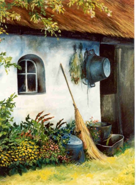 Painting titled "Country Cabin" by Marta Goebel-Pietrasz, Original Artwork