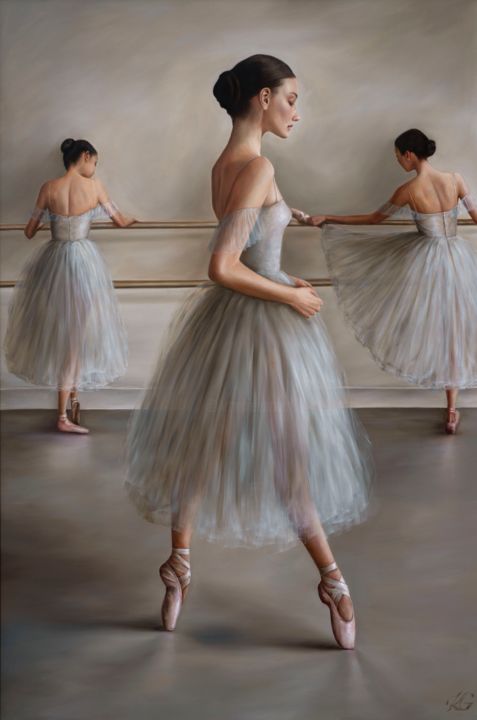 Painting titled "Ballet Class" by Kristina Gedminaite, Original Artwork, Oil