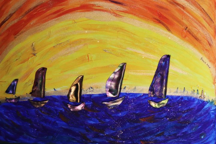 Pittura intitolato "Sailing Home" da Portable Art By Geerie, Opera d'arte originale, Acrilico