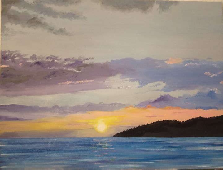 Painting titled "Sunset on Mamayka" by Evgenii Anistarov, Original Artwork, Oil