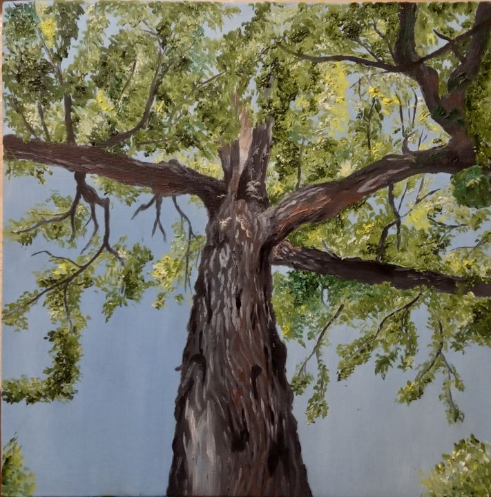 Painting titled "Tree in the Park" by Evgenii Anistarov, Original Artwork, Oil
