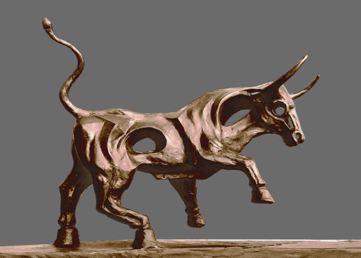 Sculpture titled "Bull" by Gela Kobiashvili, Original Artwork, Bronze