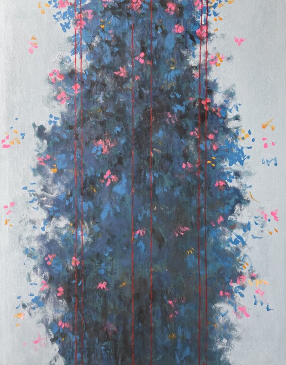 Painting titled "Flowers in blue and…" by Gela Mikava, Original Artwork, Acrylic