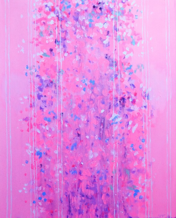 Картина под названием "Flowers in pink" - Gela Mikava, Подлинное произведение искусства, Акрил