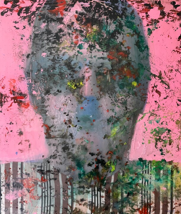 Pittura intitolato "Abstracted face in…" da Gela Mikava, Opera d'arte originale, Acrilico