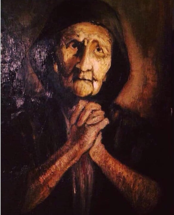 Painting titled "The Prayer" by Gela Mikava, Original Artwork, Oil