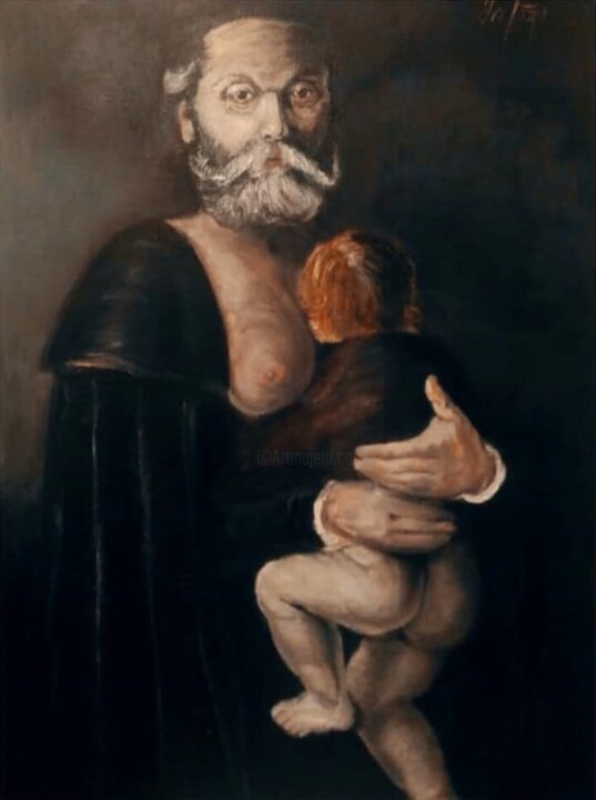 Peinture intitulée "The Father" par Gela Mikava, Œuvre d'art originale, Huile