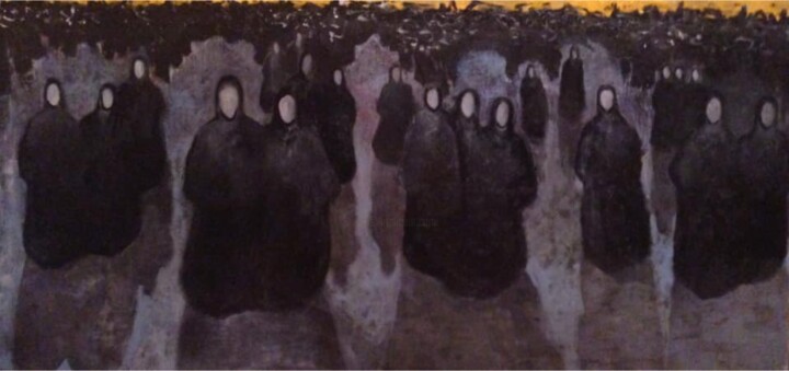 Painting titled "March of the Black…" by Gela Mikava, Original Artwork, Oil