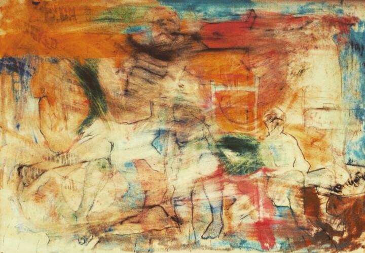 Pintura titulada "Melancholy during t…" por Gela Mikava, Obra de arte original, Oleo