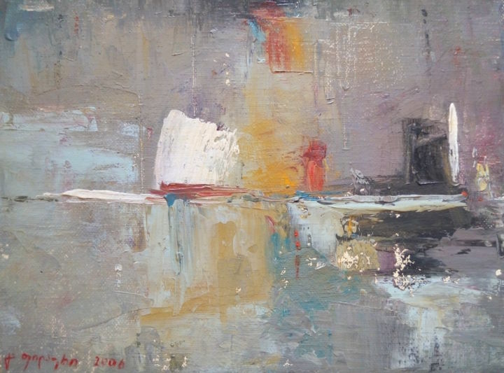 Картина под названием "Прогулка на лодке" - Gela Philauri, Подлинное произведение искусства, Масло
