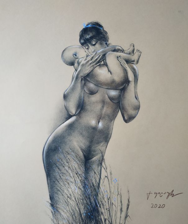 "Материнство" başlıklı Resim Gela Philauri tarafından, Orijinal sanat, Pastel