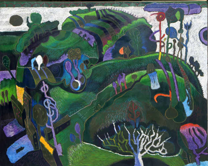 Peinture intitulée "Green forest /  the…" par Gelencser, Œuvre d'art originale, Huile