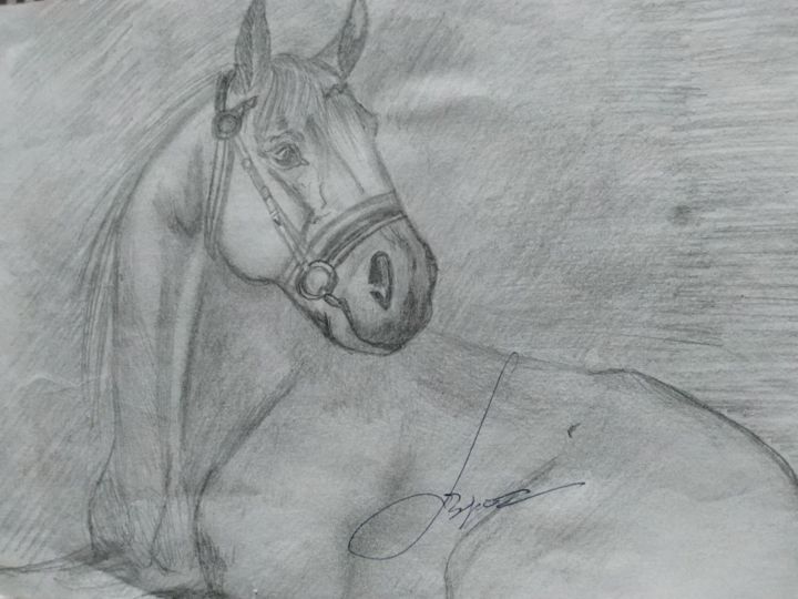 Рисунок под названием "Мои лошади" - Виктория Бронесц, Подлинное произведение искусства, Карандаш