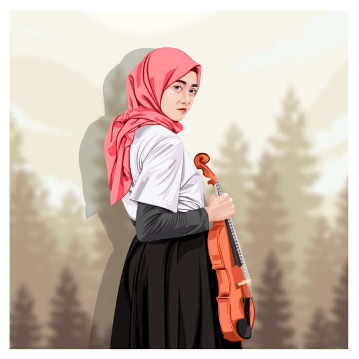 Tekening getiteld "Hijab Vector Art" door Gemerlap Subuh, Origineel Kunstwerk, Potlood