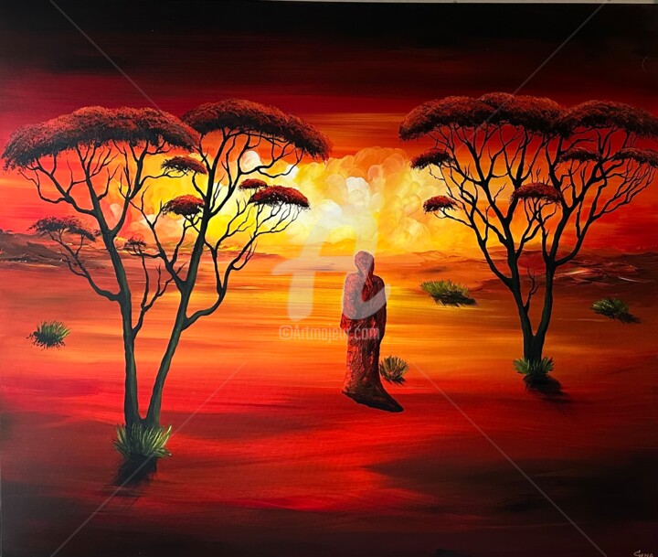 Painting titled "African sunset" by Gena Genadyj, Original Artwork, Acrylic