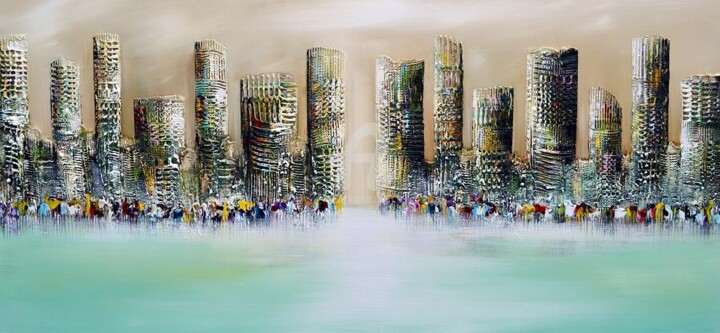 Peinture intitulée "City.," par Gena Genadyj, Œuvre d'art originale, Acrylique