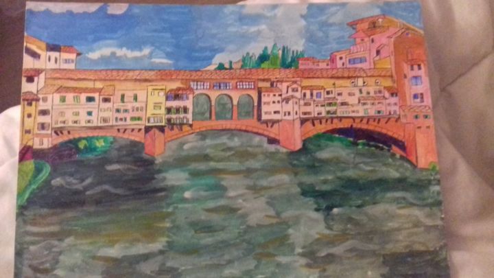 Painting titled "Ponte vecchio Italie" by Laetitia Fleury, Original Artwork