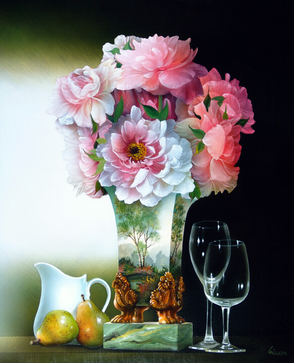 Peinture intitulée ""Fête fleurie"" par "Geneau"(Classique )Tenurb-Geneau (Abstr, Œuvre d'art originale, Acrylique Monté sur…