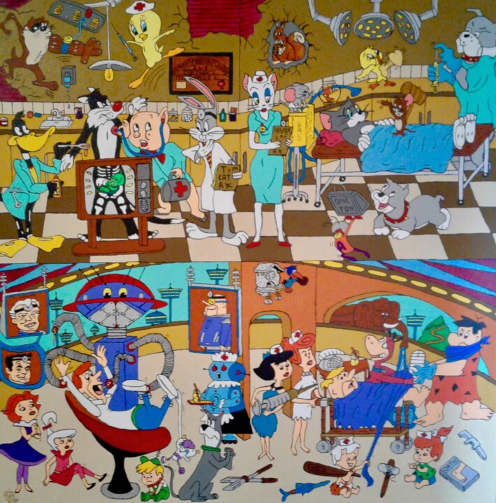Painting titled "Cartoon Characters…" by Genedieve, Original Artwork, Acrylic
