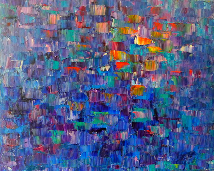 Painting titled "Rhapsody in blue." by Geneviève Baud Caizergues, Original Artwork, Oil
