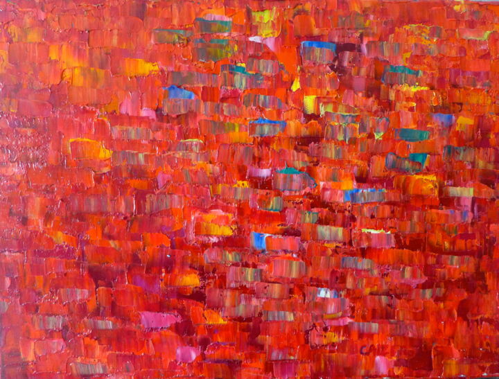 Painting titled "ROUGE !" by Geneviève Baud Caizergues, Original Artwork, Oil