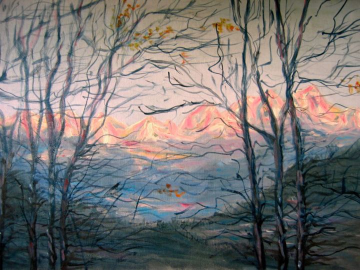 Painting titled "Coucher de soleil s…" by Geneviève Baud Caizergues, Original Artwork, Oil