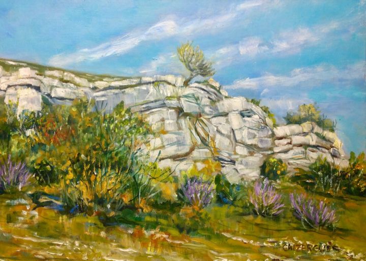 Painting titled "Puech des Mourgues,…" by Geneviève Baud Caizergues, Original Artwork, Oil