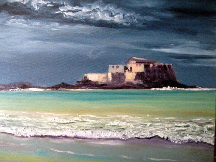 Pittura intitolato "ciel d' orage à Sai…" da Geneviève Baud Caizergues, Opera d'arte originale, Olio