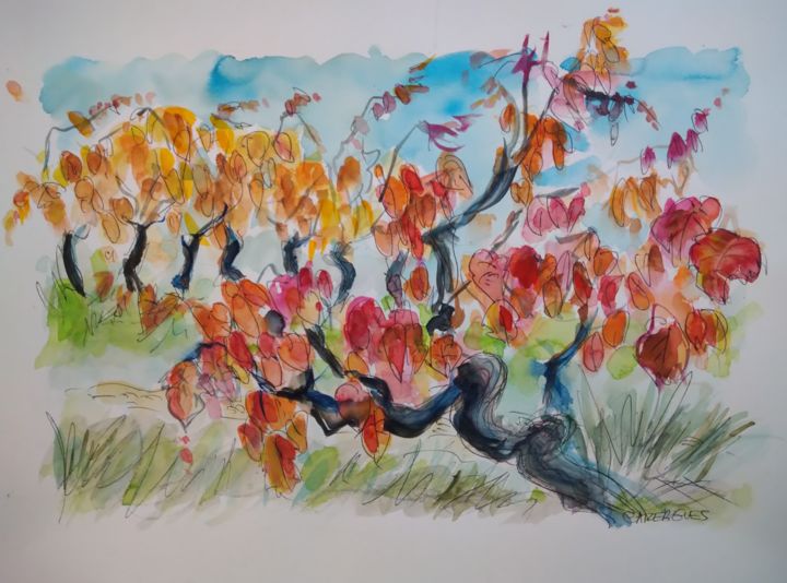 Peinture intitulée "Déjà l automne" par Geneviève Baud Caizergues, Œuvre d'art originale, Aquarelle