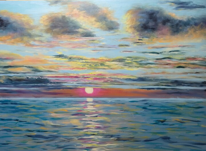 Peinture intitulée "coucher de soleil s…" par Geneviève Baud Caizergues, Œuvre d'art originale, Huile Monté sur Châssis en b…