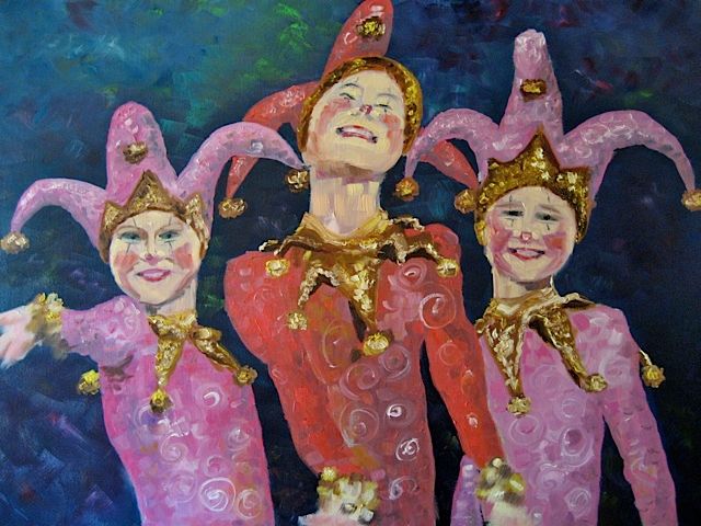 Peinture intitulée "3 clowns" par Geneviève Baud Caizergues, Œuvre d'art originale, Huile