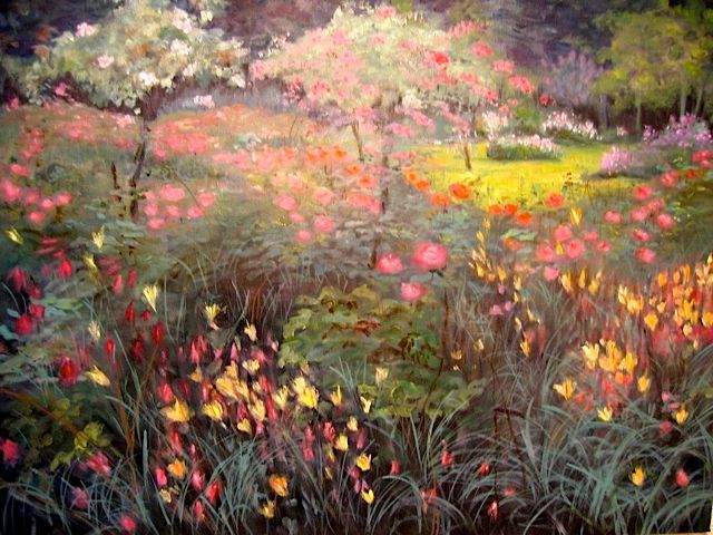 Peinture intitulée "un jardin enchanté…" par Geneviève Baud Caizergues, Œuvre d'art originale, Huile