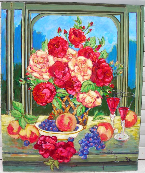 Painting titled "Les roses" by Bg, Original Artwork, Acrylic