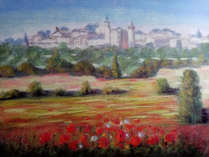 Peinture intitulée "Coquelicots à Lussa…" par Genevieve Fraysse, Œuvre d'art originale, Pastel