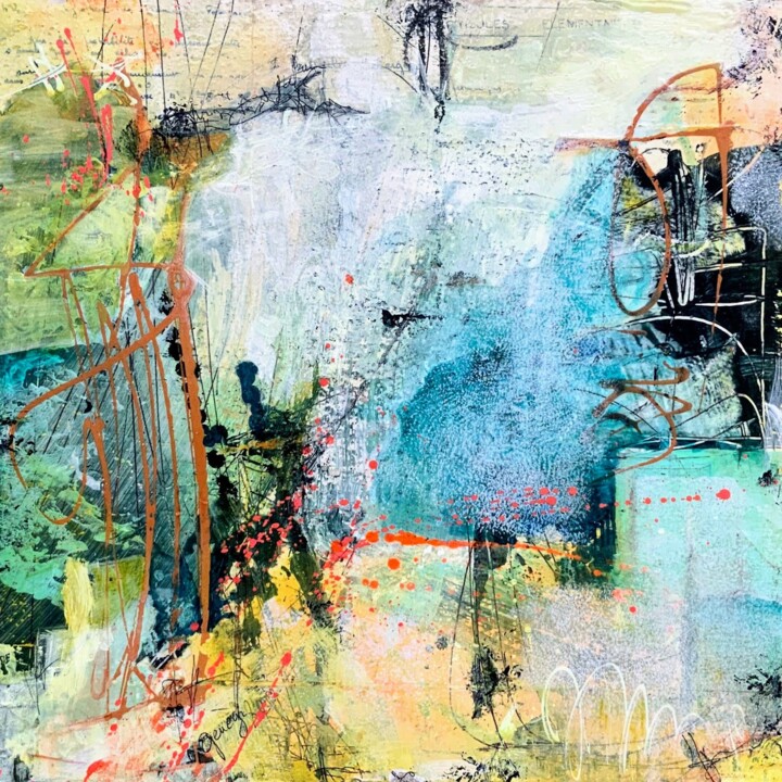 Painting titled "Particules élémenta…" by Geneviève Girod, Original Artwork, Acrylic Mounted on Wood Panel