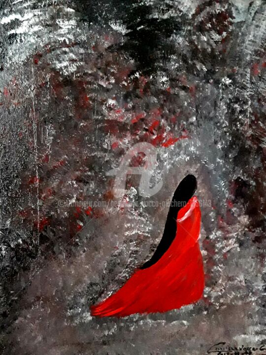 Painting titled "La fée  rouge" by Geneviève  Vacca-Giachero, Original Artwork, Acrylic Mounted on Wood Stretcher frame
