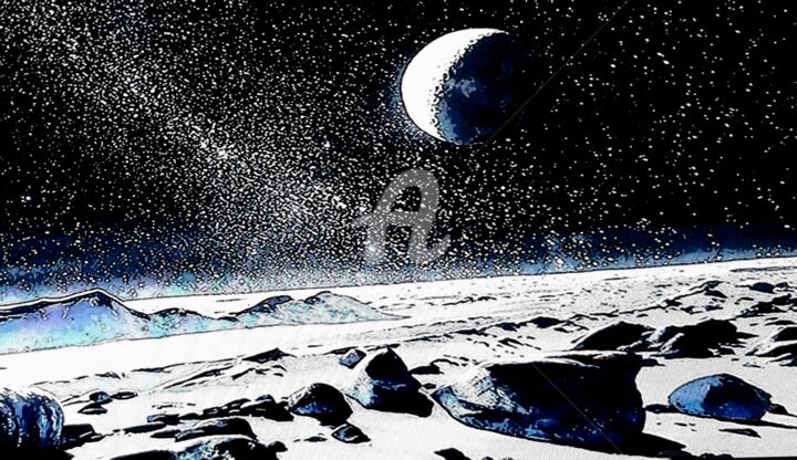 Цифровое искусство под названием "Galaxie planette" - Geneviève  Vacca-Giachero, Подлинное произведение искусства, 2D Цифров…