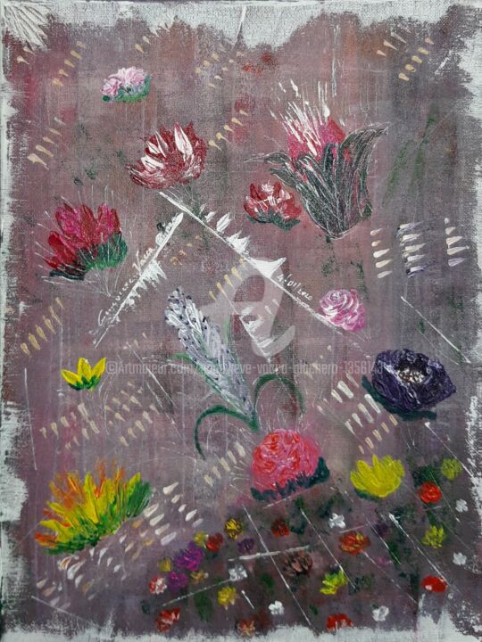 Painting titled "Jardin secret" by Geneviève  Vacca-Giachero, Original Artwork, Acrylic Mounted on Wood Stretcher frame