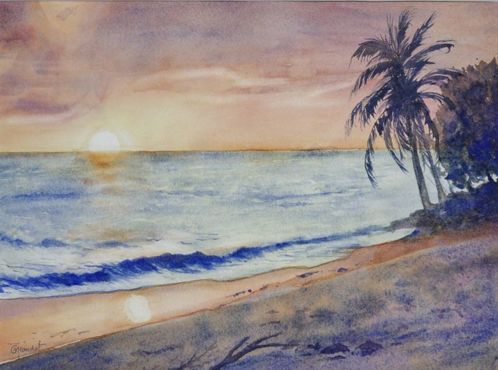 Coucher De Soleil Sur La Mer Painting By Genevieve Jeandot