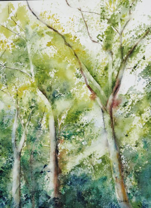 Картина под названием "Impression d'arbres…" - Genevieve Jeandot, Подлинное произведение искусства, Акварель