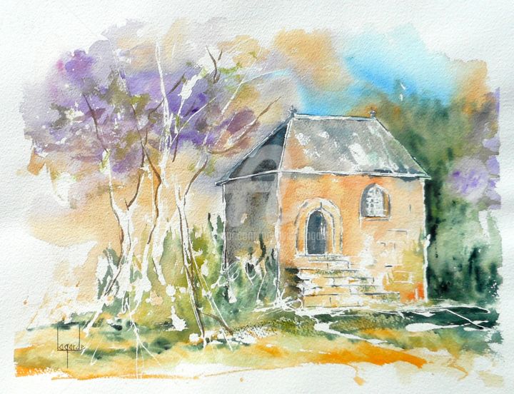 Peinture intitulée "143 La chapelle  (C…" par Geneviève Lagarde, Œuvre d'art originale, Aquarelle