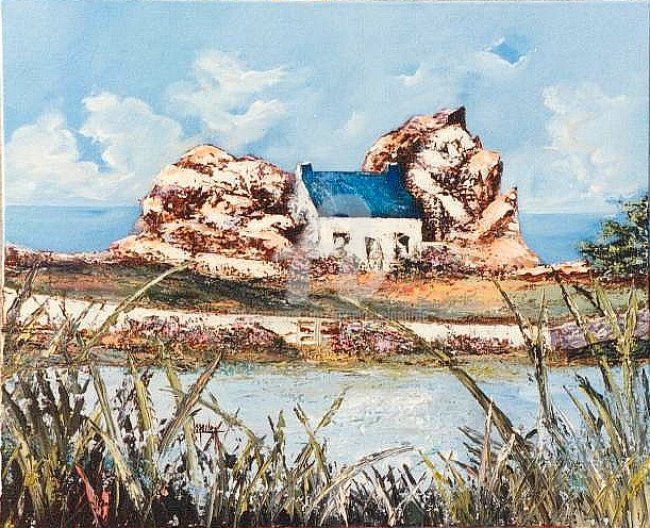 Malerei mit dem Titel "44  La maison entre…" von Geneviève Lagarde, Original-Kunstwerk, Öl