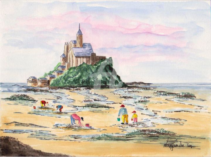 Painting titled "10  Mont-st-Michel" by Geneviève Lagarde, Original Artwork, Watercolor