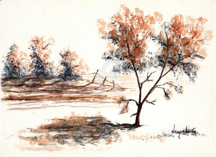 Painting titled "30  L'arbre  +c" by Geneviève Lagarde, Original Artwork, Watercolor