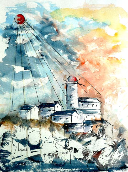 Painting titled "109 Soleil rouge su…" by Geneviève Lagarde, Original Artwork, Watercolor