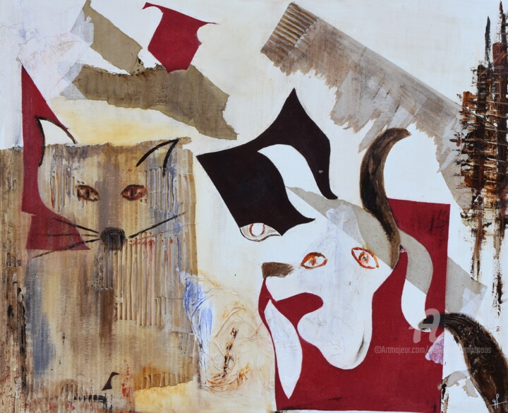 Collages intitolato "Rêveries" da Geneviève Lamya Pous, Opera d'arte originale, Collages Montato su Telaio per barella in le…